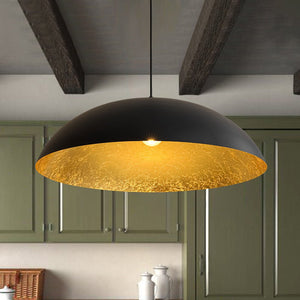 LightFixturesUSA - Scandinavian Retro Oversized Black Gold Flat Dome Metal Pendant - Chandelier - Black+Gold - 