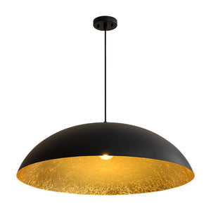 LightFixturesUSA - Scandinavian Retro Oversized Black Gold Flat Dome Metal Pendant - Chandelier - Black+Gold - 