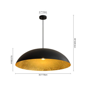 LightFixturesUSA - Scandinavian Retro Oversized Black Gold Flat Dome Metal Pendant - Chandelier - Black+Gold - 