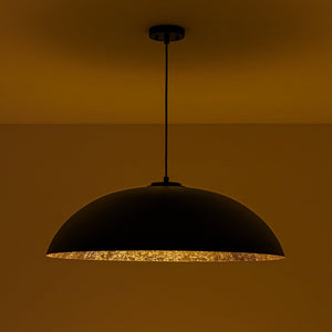 LightFixturesUSA - Scandinavian Retro Oversized Black Gold Flat Dome Metal Pendant - Chandelier - Black+Gold - 