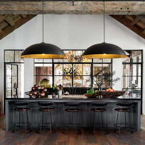 LightFixturesUSA - Scandinavian Retro Oversized Black Gold Flat Dome Metal Pendant - Chandelier - Black+Gold - 
