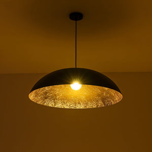LightFixturesUSA - Scandinavian Retro Oversized Black Gold Flat Dome Metal Pendant - Chandelier - Black+Gold - 