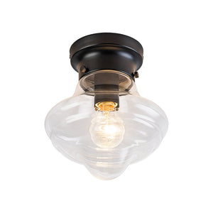 LightFixturesUSA - Schoolhouse 1 - light Round Clear Glass Shade Semi Flush Mount - Ceiling Light - Black - 