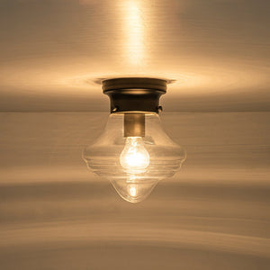 LightFixturesUSA - Schoolhouse 1 - light Round Clear Glass Shade Semi Flush Mount - Ceiling Light - Black - 