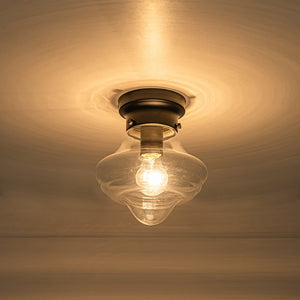 LightFixturesUSA - Schoolhouse 1 - light Round Clear Glass Shade Semi Flush Mount - Ceiling Light - Black - 