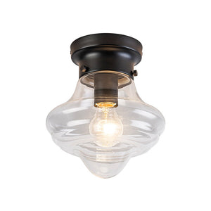 LightFixturesUSA - Schoolhouse 1 - light Round Clear Glass Shade Semi Flush Mount - Ceiling Light - Black - 