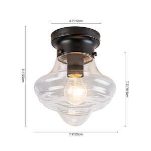 LightFixturesUSA - Schoolhouse 1 - light Round Clear Glass Shade Semi Flush Mount - Ceiling Light - Black - 