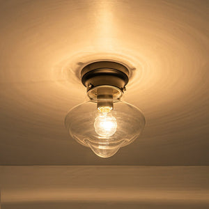LightFixturesUSA - Schoolhouse 1 - light Round Clear Glass Shade Semi Flush Mount - Ceiling Light - Black - 