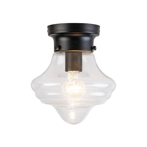 LightFixturesUSA - Schoolhouse 1 - light Round Clear Glass Shade Semi Flush Mount - Ceiling Light - Black - 