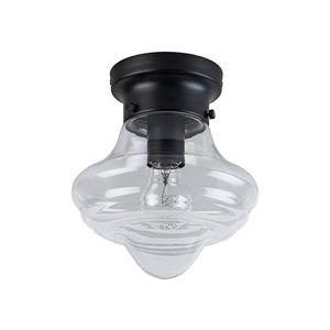 LightFixturesUSA - Schoolhouse 1 - light Round Clear Glass Shade Semi Flush Mount - Ceiling Light - Black - 
