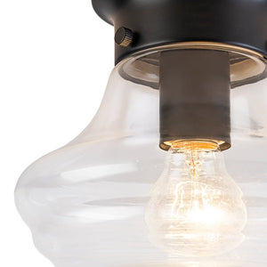 LightFixturesUSA - Schoolhouse 1 - light Round Clear Glass Shade Semi Flush Mount - Ceiling Light - Black - 