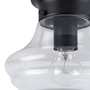 LightFixturesUSA - Schoolhouse 1 - light Round Clear Glass Shade Semi Flush Mount - Ceiling Light - Black - 