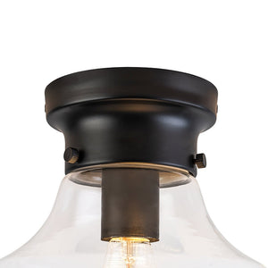 LightFixturesUSA - Schoolhouse 1 - light Round Clear Glass Shade Semi Flush Mount - Ceiling Light - Black - 