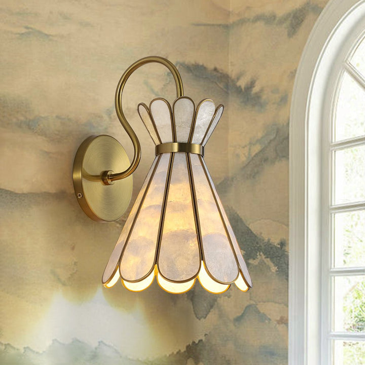 LightFixturesUSA - Sculptural Bloom 1 - Light Brass Capiz Shell Glass Wall Sconce - Wall Sconce - 1 Pack - 