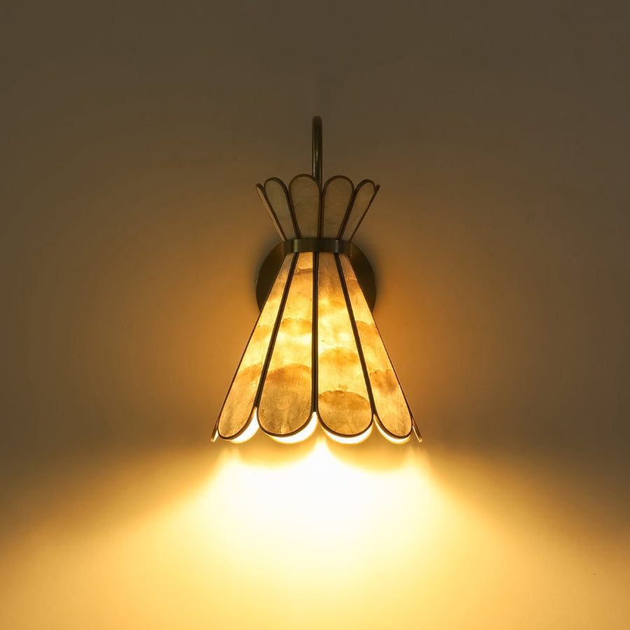 LightFixturesUSA - Sculptural Bloom 1 - Light Brass Capiz Shell Glass Wall Sconce - Wall Sconce - 2 Packs - 