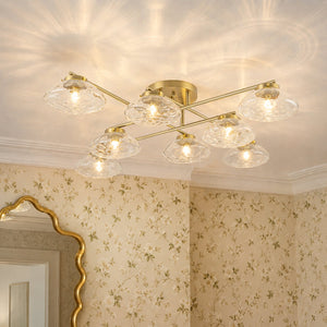 LightFixturesUSA-Sculptural Brass Hammered Glass Globe Sputnik Ceiling Light-Ceiling Light-Brass-