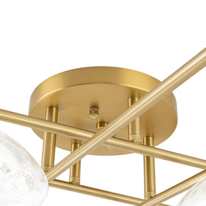 LightFixturesUSA-Sculptural Brass Hammered Glass Globe Sputnik Ceiling Light-Ceiling Light-Brass-