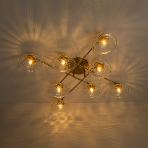 LightFixturesUSA-Sculptural Brass Hammered Glass Globe Sputnik Ceiling Light-Ceiling Light-Brass-