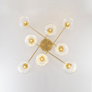LightFixturesUSA-Sculptural Brass Hammered Glass Globe Sputnik Ceiling Light-Ceiling Light-Brass-