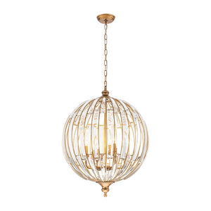 LightFixturesUSA-Sculptural Glam 6-Light Distressed Gold Crystal Orb Chandelier-Chandelier-22 in-