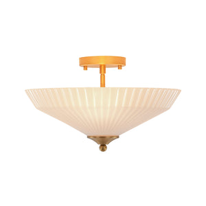 LightFixturesUSA - Sculptural Shine Opal Glass Pleated Cone Semi Flush Mount - Ceiling Light - 15.7 in - 