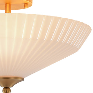 LightFixturesUSA - Sculptural Shine Opal Glass Pleated Cone Semi Flush Mount - Ceiling Light - 15.7 in - 