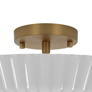 LightFixturesUSA - Sculptural Shine Opal Glass Pleated Cone Semi Flush Mount - Ceiling Light - 15.7 in - 