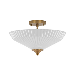 LightFixturesUSA - Sculptural Shine Opal Glass Pleated Cone Semi Flush Mount - Ceiling Light - 15.7 in - 