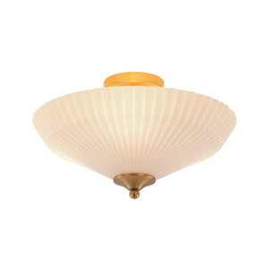LightFixturesUSA - Sculptural Shine Opal Glass Pleated Cone Semi Flush Mount - Ceiling Light - 15.7 in - 