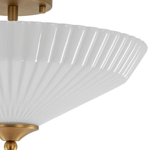 LightFixturesUSA - Sculptural Shine Opal Glass Pleated Cone Semi Flush Mount - Ceiling Light - 15.7 in - 