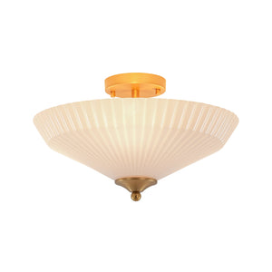 LightFixturesUSA - Sculptural Shine Opal Glass Pleated Cone Semi Flush Mount - Ceiling Light - 15.7 in - 