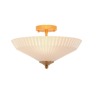 LightFixturesUSA - Sculptural Shine Opal Glass Pleated Cone Semi Flush Mount - Ceiling Light - 15.7 in - 