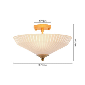 LightFixturesUSA - Sculptural Shine Opal Glass Pleated Cone Semi Flush Mount - Ceiling Light - 15.7 in - 