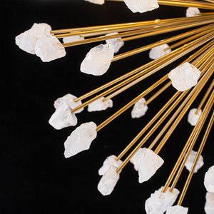 LightFixturesUSA - Sculptural Sunburst Bloom Frosted Quartz Dandelion Chandelier - Chandelier - Brass - 