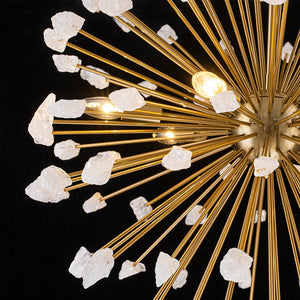LightFixturesUSA - Sculptural Sunburst Bloom Frosted Quartz Dandelion Chandelier - Chandelier - Brass - 