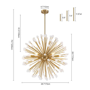 LightFixturesUSA - Sculptural Sunburst Bloom Frosted Quartz Dandelion Chandelier - Chandelier - Brass - 
