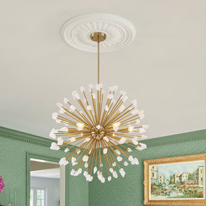LightFixturesUSA - Sculptural Sunburst Bloom Frosted Quartz Dandelion Chandelier - Chandelier - Brass - 