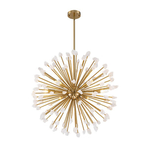 LightFixturesUSA - Sculptural Sunburst Bloom Frosted Quartz Dandelion Chandelier - Chandelier - Brass - 