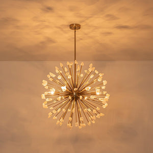 LightFixturesUSA - Sculptural Sunburst Bloom Frosted Quartz Dandelion Chandelier - Chandelier - Brass - 