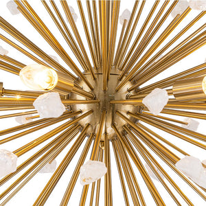 LightFixturesUSA - Sculptural Sunburst Bloom Frosted Quartz Dandelion Chandelier - Chandelier - Brass - 