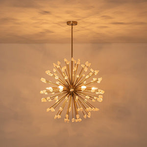 LightFixturesUSA - Sculptural Sunburst Bloom Frosted Quartz Dandelion Chandelier - Chandelier - Brass - 