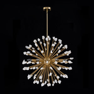 LightFixturesUSA - Sculptural Sunburst Bloom Frosted Quartz Dandelion Chandelier - Chandelier - Brass - 
