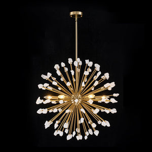 LightFixturesUSA - Sculptural Sunburst Bloom Frosted Quartz Dandelion Chandelier - Chandelier - Brass - 