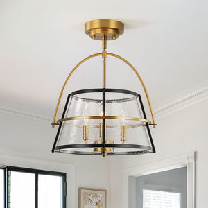 LightFixturesUSA - Seeded Glass Drum Semi Flush Mount / Pendant Light - Ceiling Light - 14 in - 