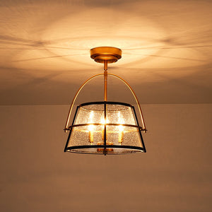 LightFixturesUSA - Seeded Glass Drum Semi Flush Mount / Pendant Light - Ceiling Light - 14 in - 