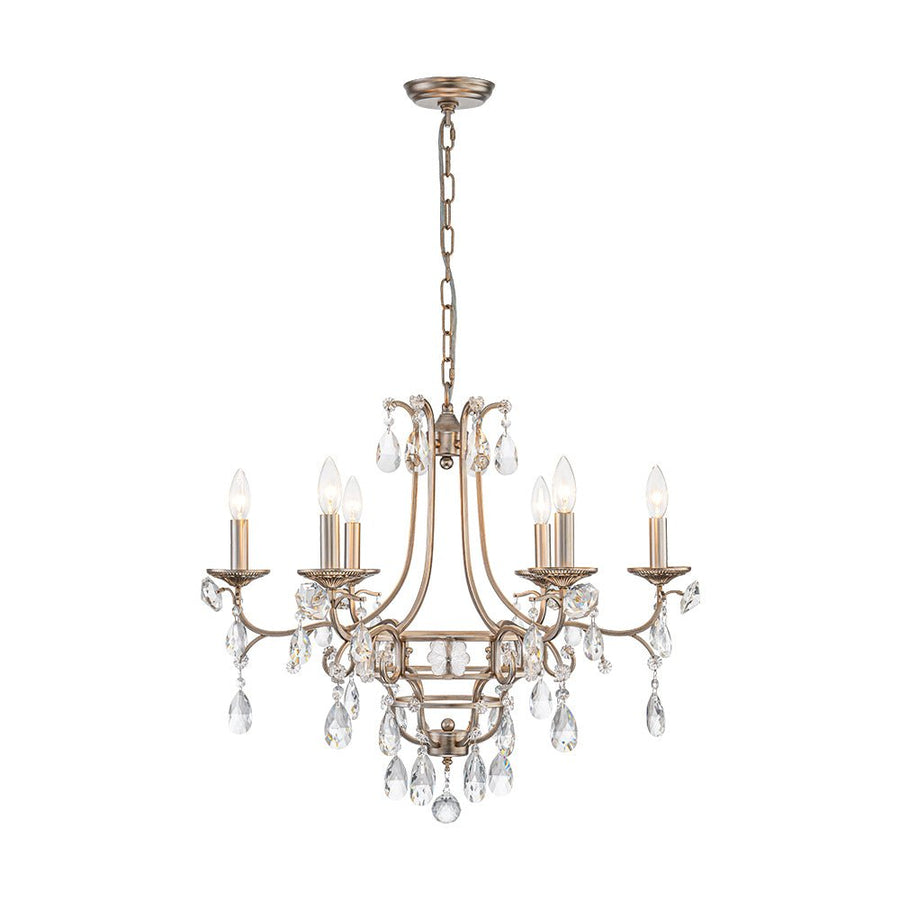 LightFixturesUSA - Shabby Chic 6 - Light Crystal Empire Candle Chandelier - Chandelier - 27.6 in. - 