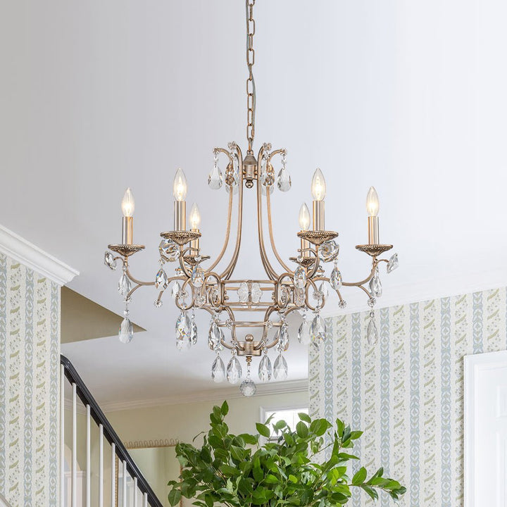 LightFixturesUSA - Shabby Chic 6 - Light Crystal Empire Candle Chandelier - Chandelier - 27.6 in. - 