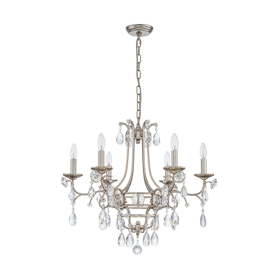 LightFixturesUSA - Shabby Chic 6 - Light Crystal Empire Candle Chandelier - Chandelier - 27.6 in. - 