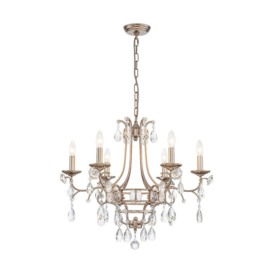 LightFixturesUSA - Shabby Chic 6 - Light Crystal Empire Candle Chandelier - Chandelier - 27.6 in. - 