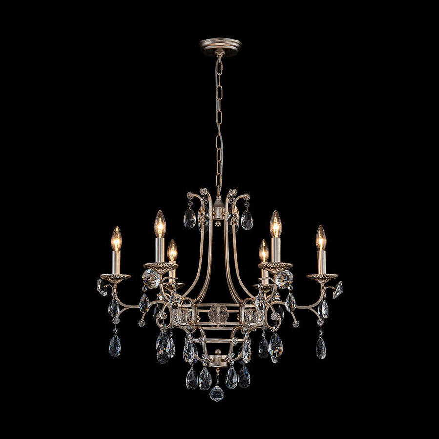 LightFixturesUSA - Shabby Chic 6 - Light Crystal Empire Candle Chandelier - Chandelier - 27.6 in. - 
